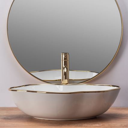 REA-U0696 - Umivaonik za ugradnju na radnu ploču PEARL 38x50,5 cm keramika/sjajna bela/zlatna