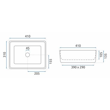 REA-U0952 - Umivaonik na ploču ANITA MINI 31x41 cm keramika/sjajna bela