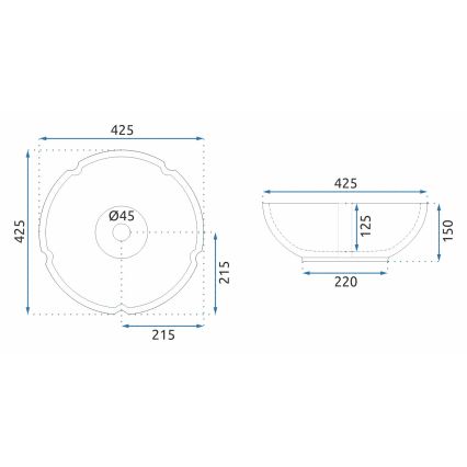 REA-U5666 - Umivaonik za ploču VIVIEN Ø 42,5 cm, keramika/ornamentalni dezen