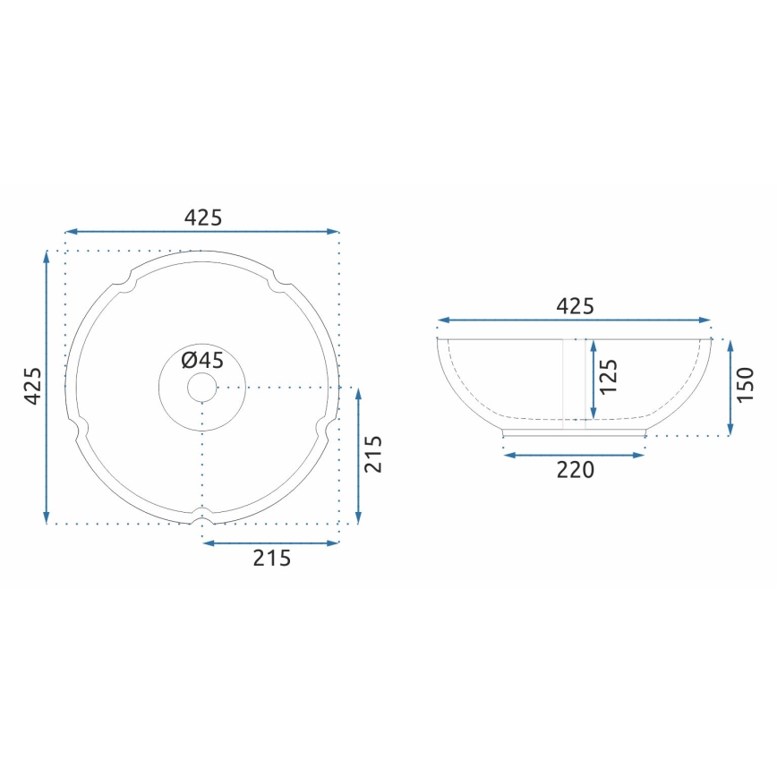 REA-U5666 - Umivaonik za ploču VIVIEN Ø 42,5 cm, keramika/ornamentalni dezen
