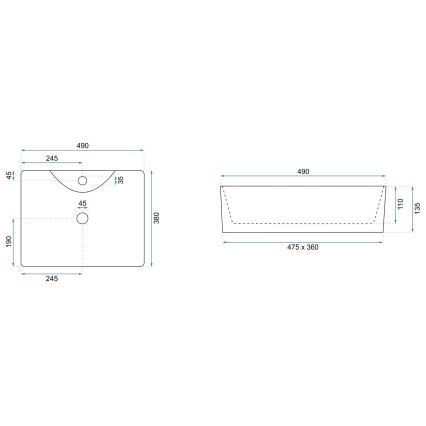 REA-U6524 - Umivaonik za radnu ploču KELLY 38x49 cm keramika/sjajna bela