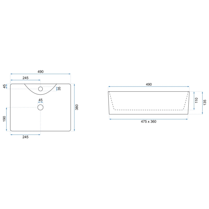 REA-U6524 - Umivaonik za radnu ploču KELLY 38x49 cm keramika/sjajna bela