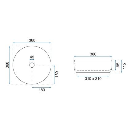 REA-U6630 - Umivaonik na ploču SAMI prečnik 36 cm keramika/bela/brušeno zlato