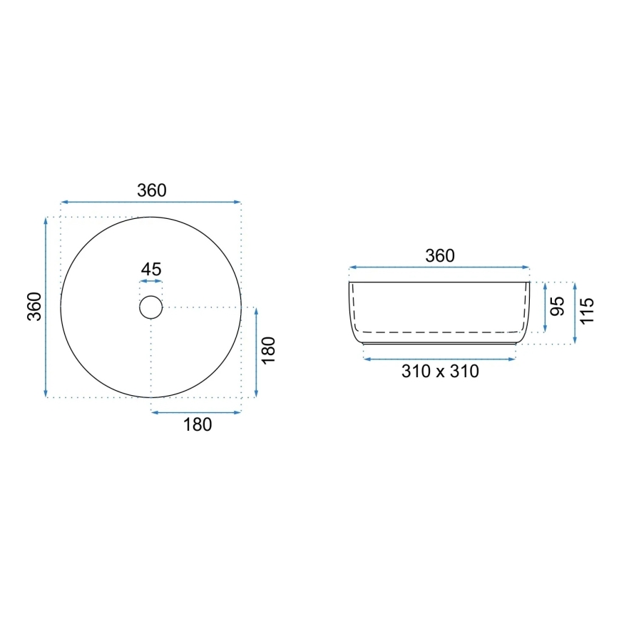 REA-U6630 - Umivaonik na ploču SAMI prečnik 36 cm keramika/bela/brušeno zlato