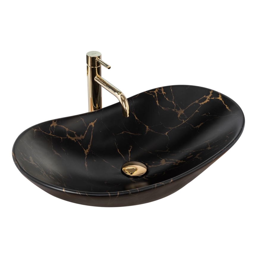 REA-U7478 - Umivaonik na ploču ROYAL 36x62 cm keramika/crna/dekor mermera