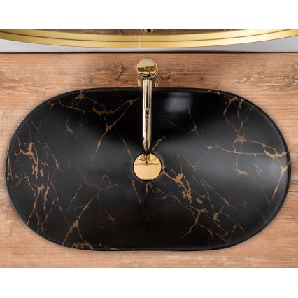 REA-U7478 - Umivaonik na ploču ROYAL 36x62 cm keramika/crna/dekor mermera