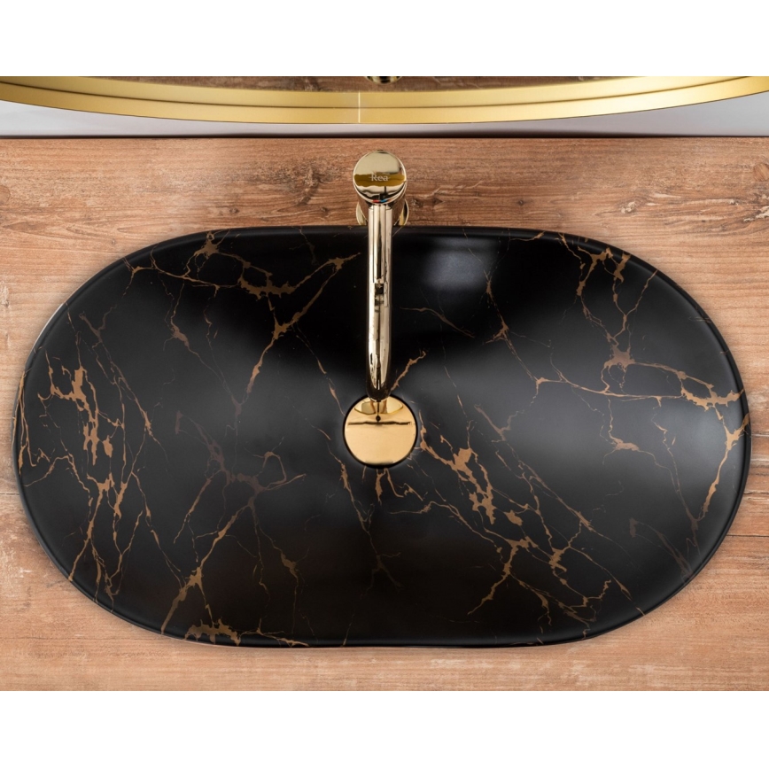 REA-U7478 - Umivaonik na ploču ROYAL 36x62 cm keramika/crna/dekor mermera