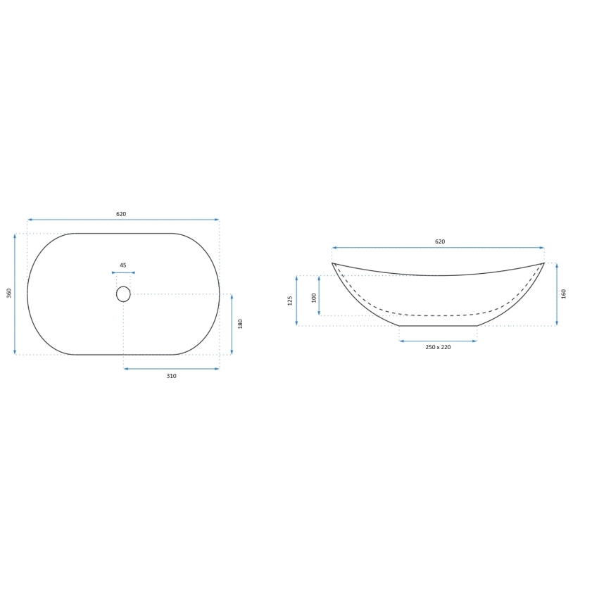 REA-U7478 - Umivaonik na ploču ROYAL 36x62 cm keramika/crna/dekor mermera