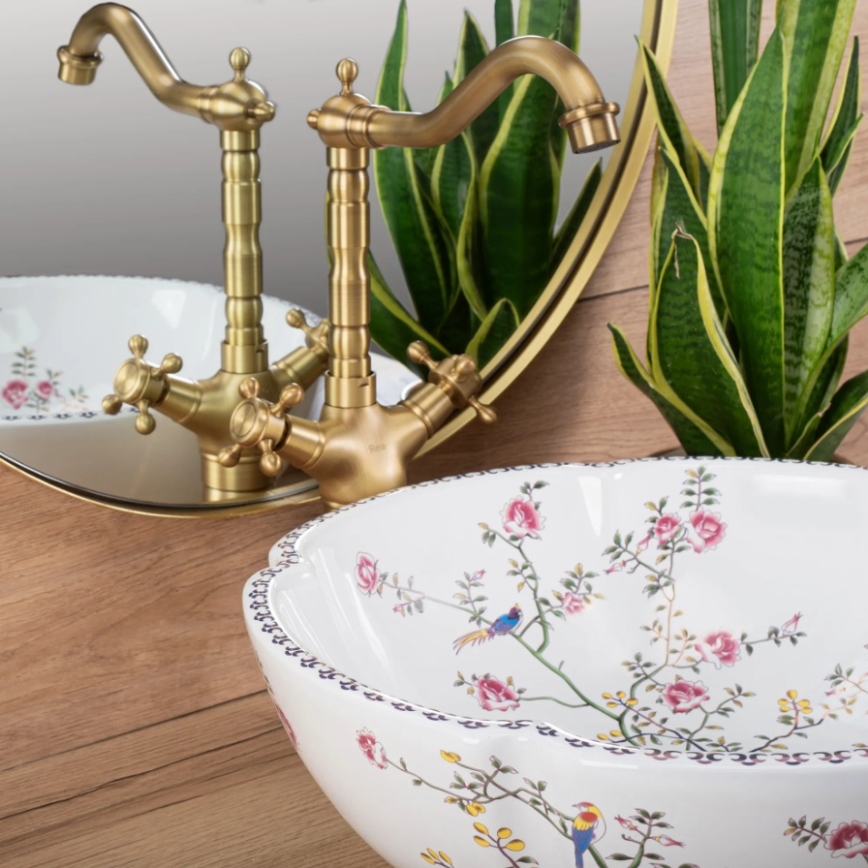 REA-U7504 - Nadgradni lavabo FELICIA prečnik 42,5 cm keramika/cvetni dezen