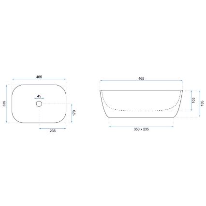 REA-U8907 - Umivaonik na ploču BELINDA 33,5x46,5 cm keramika/crna/mramorni dekor
