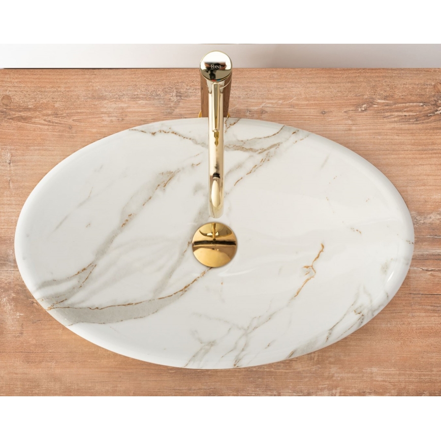 REA-U9685 - Umivaonik na ploču PAMELA 33x53 cm keramika/dekor mramora