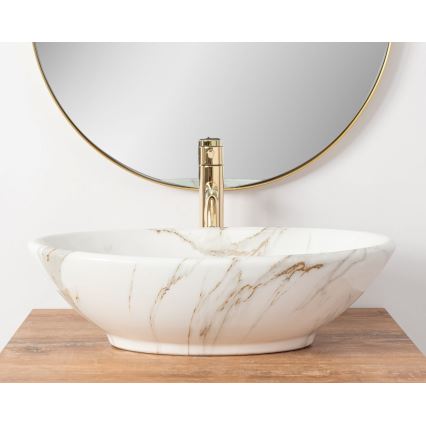 REA-U9685 - Umivaonik na ploču PAMELA 33x53 cm keramika/dekor mramora