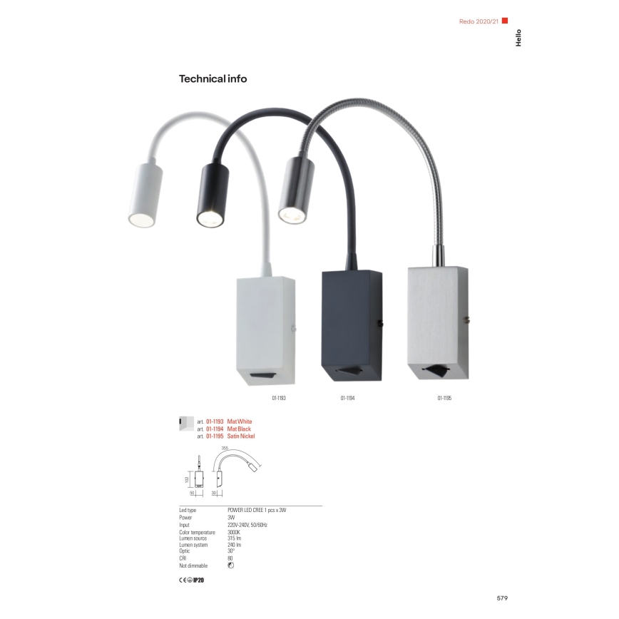 Redo 01-1193 - LED fleksibilna lampica HELLO LED/3W/230V bela
