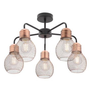 Redo 01-1577 - Luster na šipci EDISON 5xE27/42W/230V, prečnik 53 cm, crna/bakrena