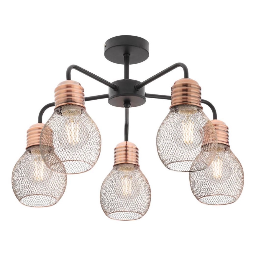 Redo 01-1577 - Luster na šipci EDISON 5xE27/42W/230V, prečnik 53 cm, crna/bakrena