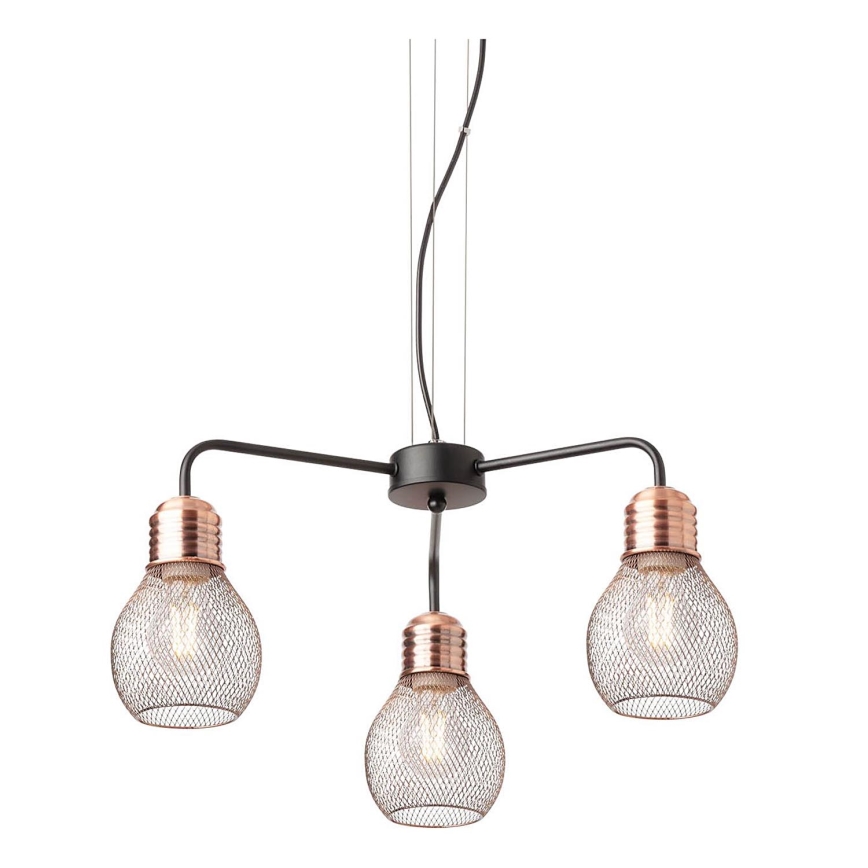Redo 01-1579 - Luster na sajli EDISON 3xE27/42W/230V prečnik 53 cm crna/bakrena