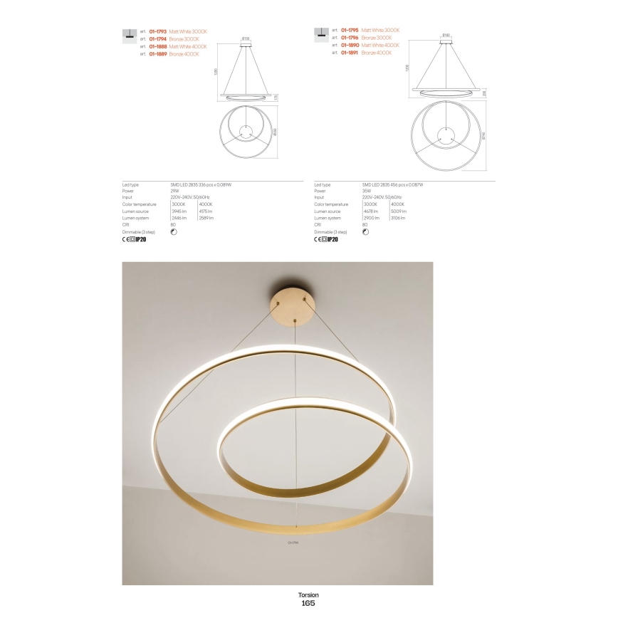 Redo 01-1790 - LED prigušiva zidna svetiljka TORSION LED/27W/230V bronza