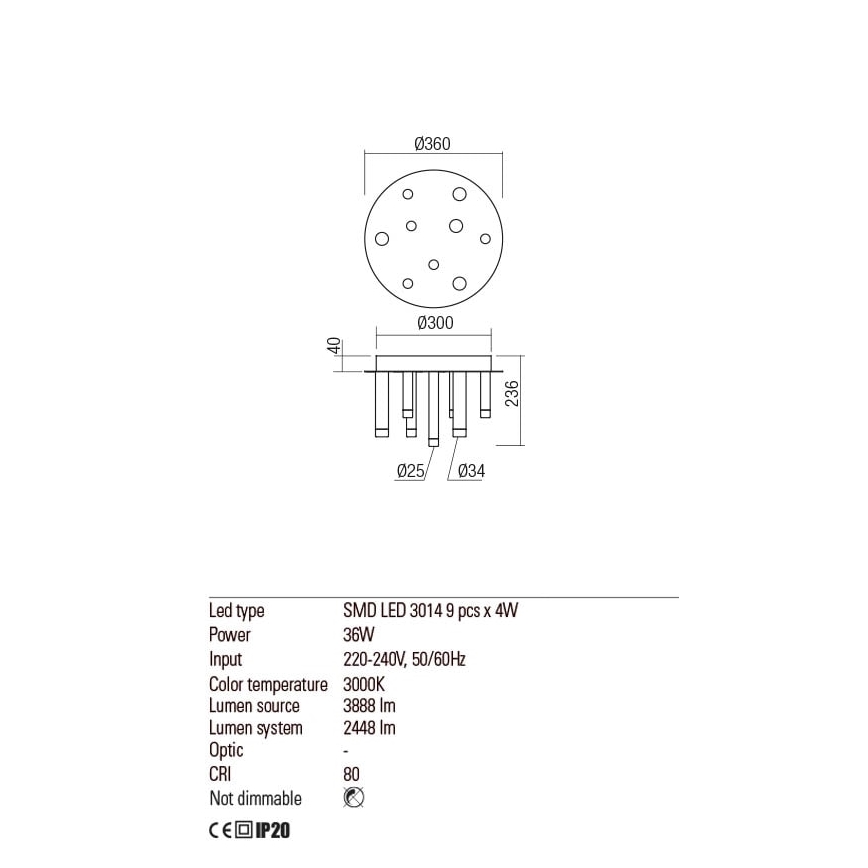 Redo 01-2042 - LED plafonsko svetlo MADISON 9xLED/4W/230V sjajni hrom/crna/bakar