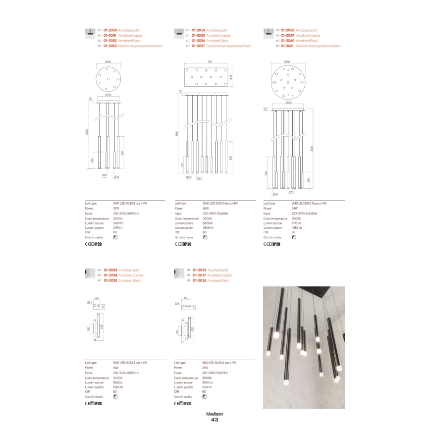 Redo 01-2052 - LED luster na sajli MADISON 8xLED/4W/230V crna
