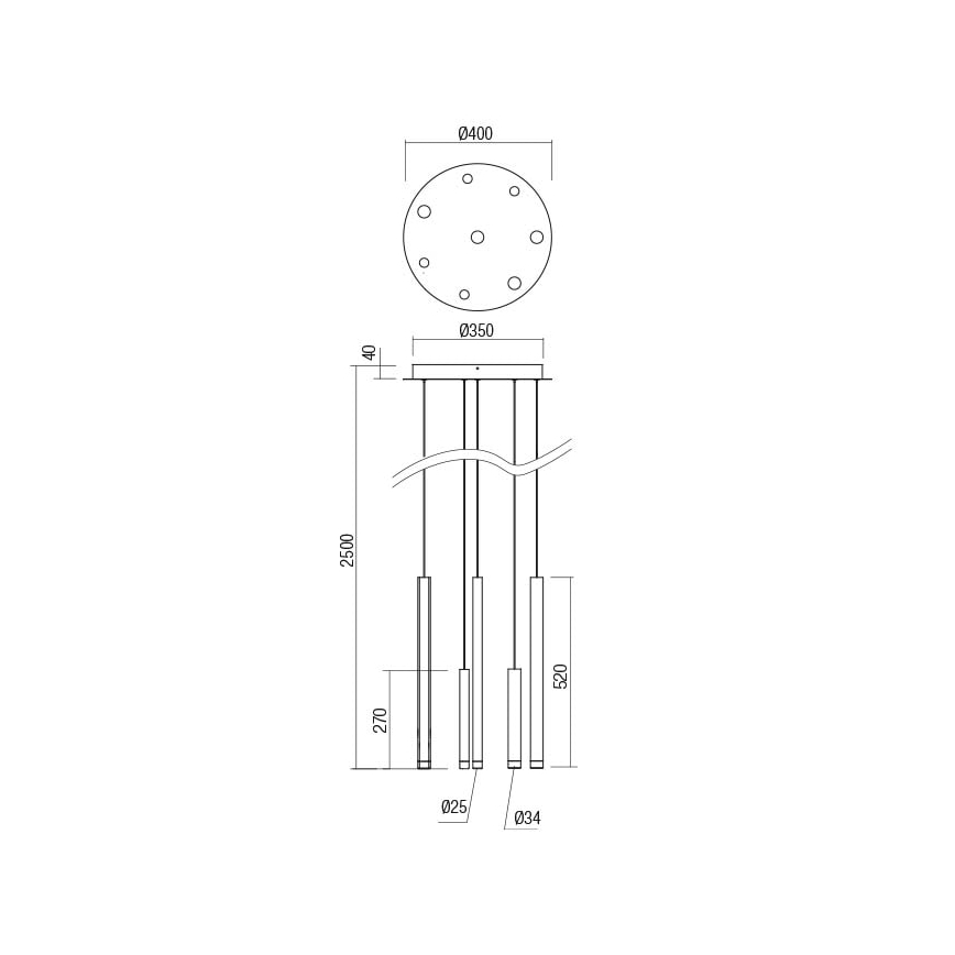 Redo 01-2052 - LED luster na sajli MADISON 8xLED/4W/230V crna