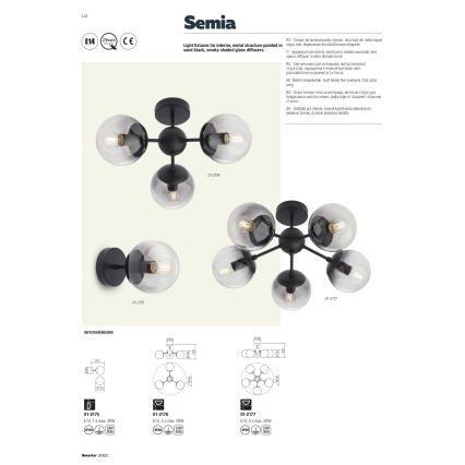 Redo 01-2176 - Luster na šipci SEMIA 3xE14/28W/230V crna/dimljena