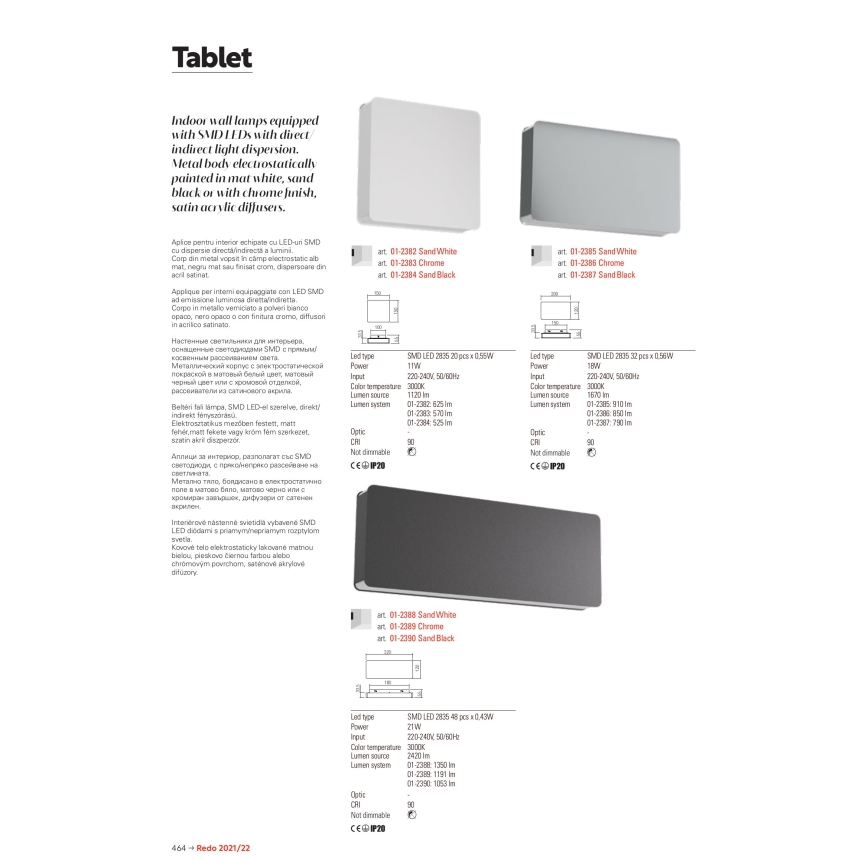 Redo 01-2384 - LED zidno svetlo TABLET LED/11W/230V 3000K CRI 90 crno
