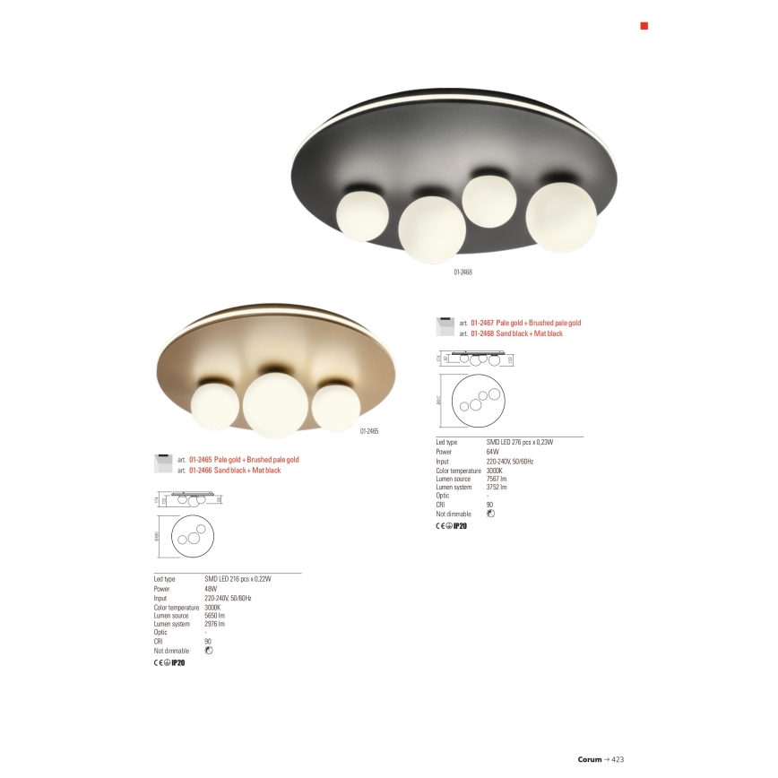 Redo 01-2466 - LED plafonsko svetlo CORUM LED/48W/230V 3000K prečnik 49 cm CRI 90 crna