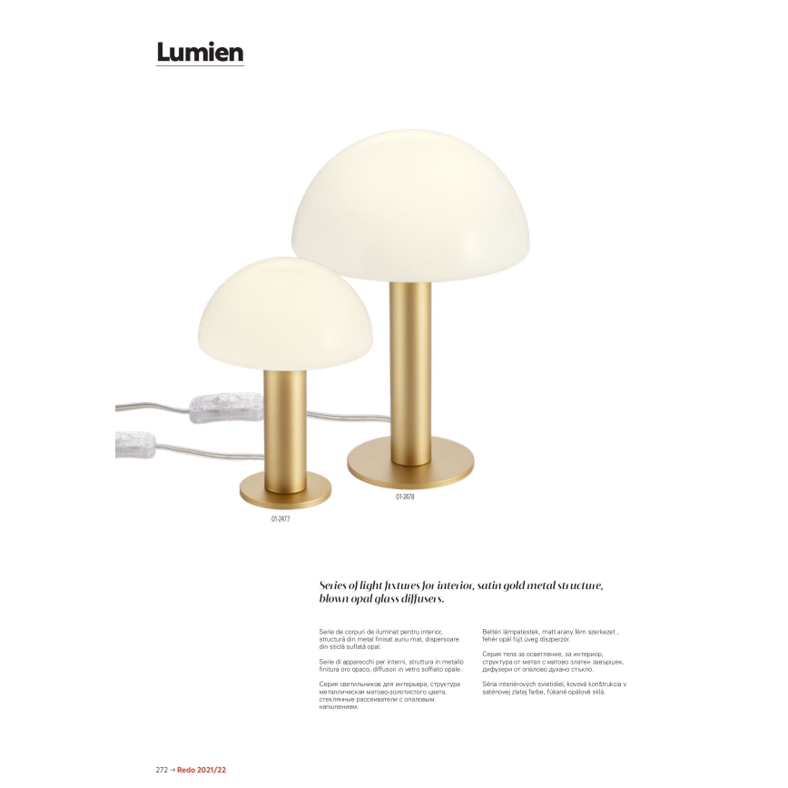 Redo 01-2474 - Luster na sajli LUMIEN 1xG9/10W/230V prečnik 13 cm zlatna/bela