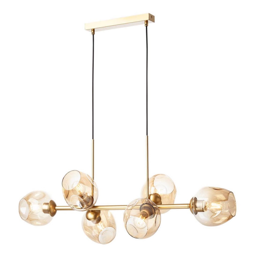 Redo 01-2619 - luster na sajli PIERCE 6xE27/42W/230V zlatni/dimljeni