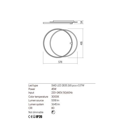 Redo 01-2660 - LED stropno svetlo ARP LED/45W/230V crno