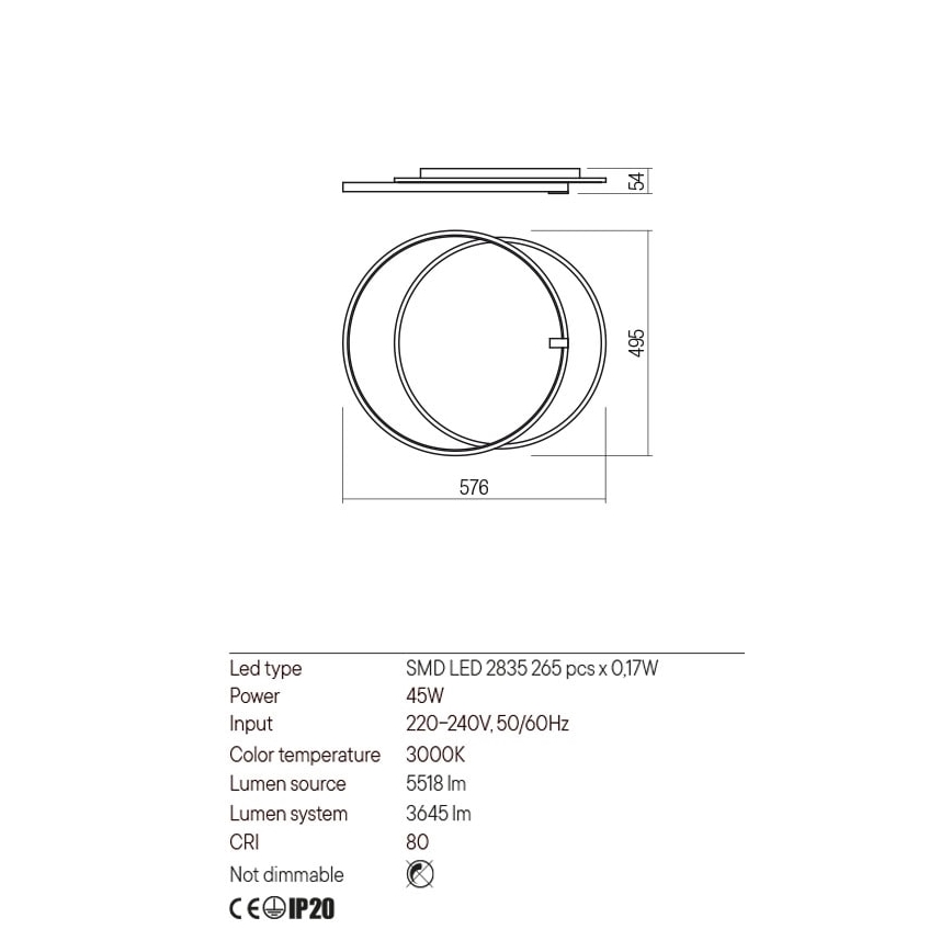 Redo 01-2660 - LED stropno svetlo ARP LED/45W/230V crno
