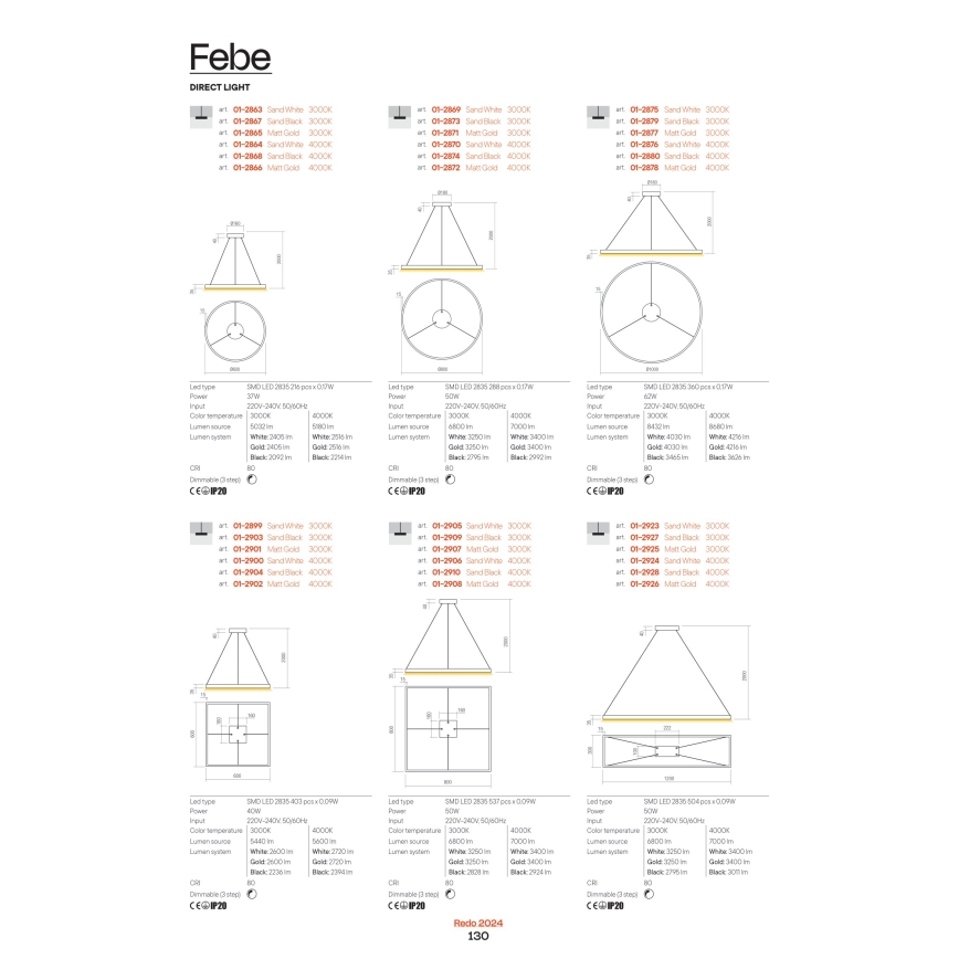 Redo 01-2817 - LED prigušiva zidna lampa FEBE LED/24W/230V zlatna