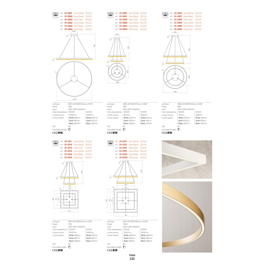 Redo 01-2817 - LED prigušiva zidna lampa FEBE LED/24W/230V zlatna