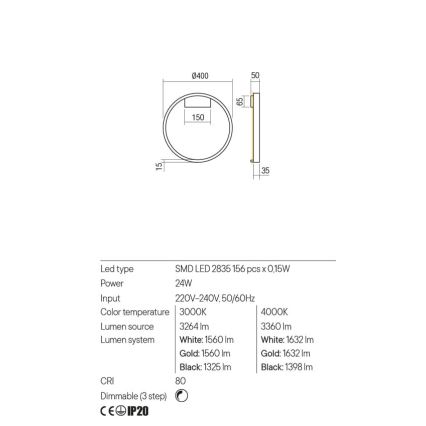 Redo 01-2817 - LED prigušiva zidna lampa FEBE LED/24W/230V zlatna