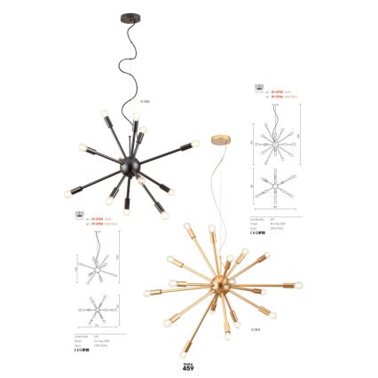 Redo 01-2934 - Luster na sajli STELLAR 12xE14/25W/230V crna