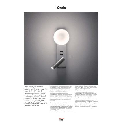 Redo 01-2991 - LED zidna svetiljka OASIS LED/3W/230V + 1xG9/10W USB CRI 90 bela