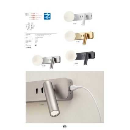 Redo 01-2994 - LED zidno svetlo OASIS LED/3W/230V + 1xG9/10W USB CRI 90 crna