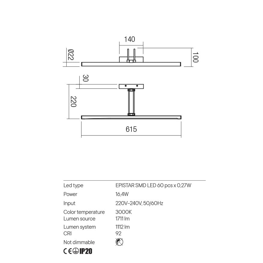 Redo 01-3470 - LED svetlo za slike IKON LED/16,4W/230V 61,5 cm CRI 92 bela