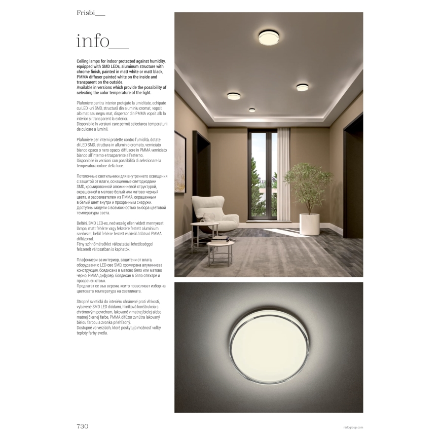 Redo 01-3733 - LED stropno svetlo za kupatilo FRISBI LED/8W/230V prečnik 15 cm CRI 90 IP44 crna