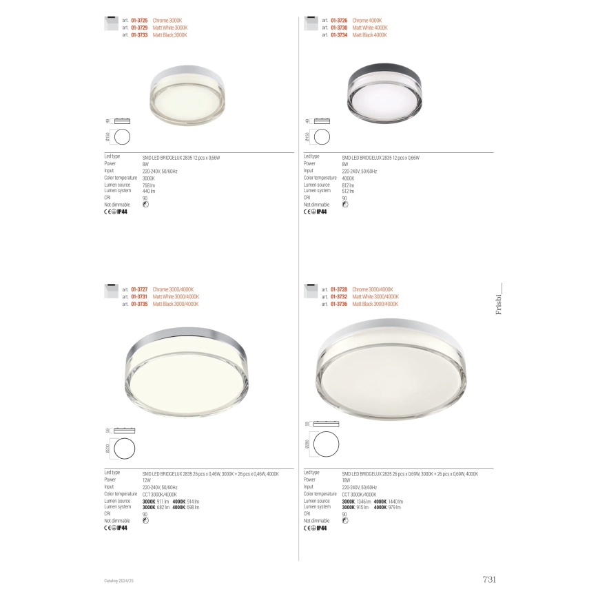 Redo 01-3733 - LED stropno svetlo za kupatilo FRISBI LED/8W/230V prečnik 15 cm CRI 90 IP44 crna