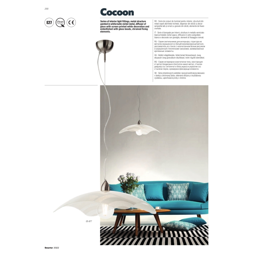 Redo 05-877 - Luster na sajli COCOON 1xE27/42W/230V beli