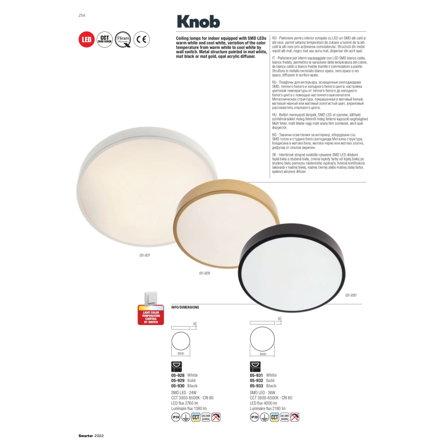Redo 05-928 - LED plafonsko svetlo KNOB LED/24W/230V 3000K-6500K 30 cm belo