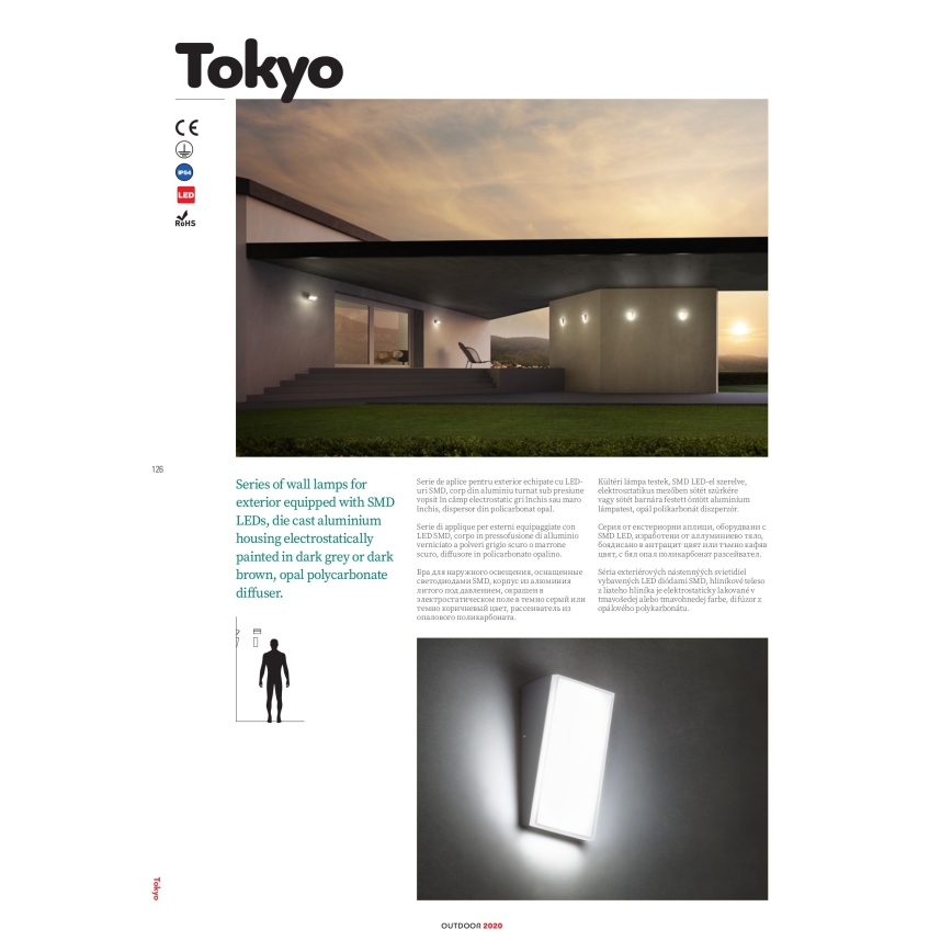 Redo 90015 - LED spoljašnja zidna svetiljka TOKYO LED/12W/230V IP54
