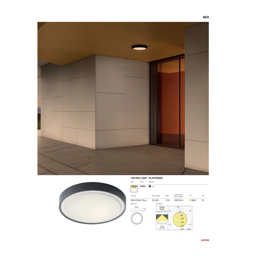 Redo 90156 - LED spoljašnje plafonsko svetlo PONZA LED/18W/230V Ø 30 cm IP65