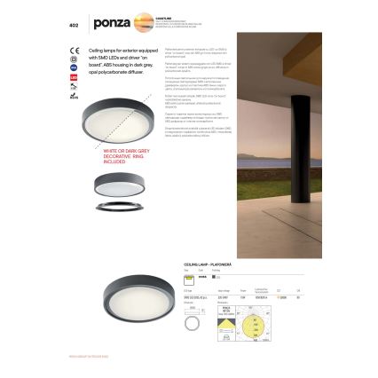 Redo 90156 - LED spoljašnje plafonsko svetlo PONZA LED/18W/230V Ø 30 cm IP65