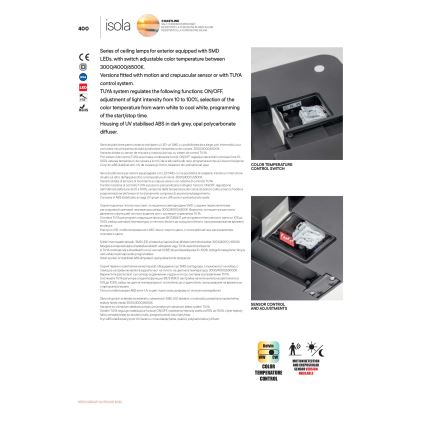Redo 90288 - LED spoljašnje plafonsko svetlo ISOLA LED/24W/230V 26x26 cm 3000/4000/6500K IP54 antracit