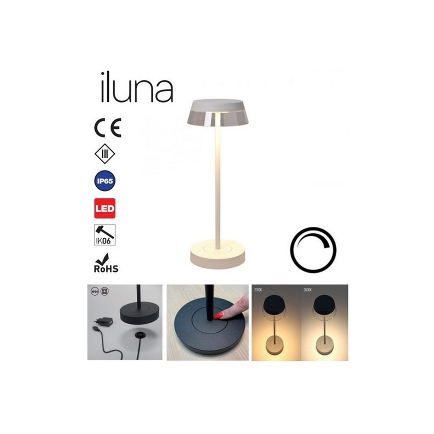 Redo 90306 - LED prigušiva dodirna stona lampa ILUNA LED/2,5W/5V 2700-3000K 3000 mAh IP65 bela