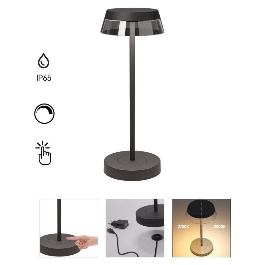Redo 90312 - ILUNA LED dodirna stona lampa, prigušiva, LED/2,5W/5V 2700-3000K 3000 mAh IP65 crna