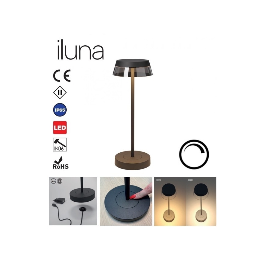 Redo 90312 - ILUNA LED dodirna stona lampa, prigušiva, LED/2,5W/5V 2700-3000K 3000 mAh IP65 crna