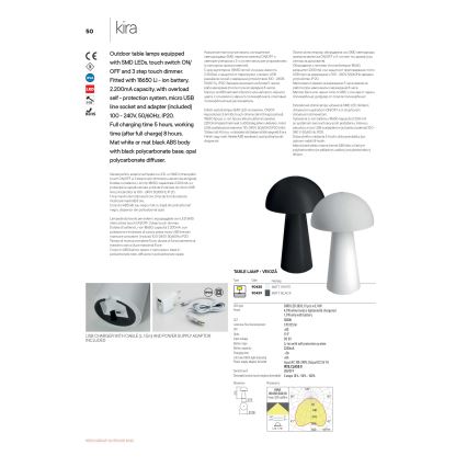 Redo 90439 - LED prigušiva dodirna spoljna lampa KIRA LED/4,7W/230V 2200 mAh IP44 crna